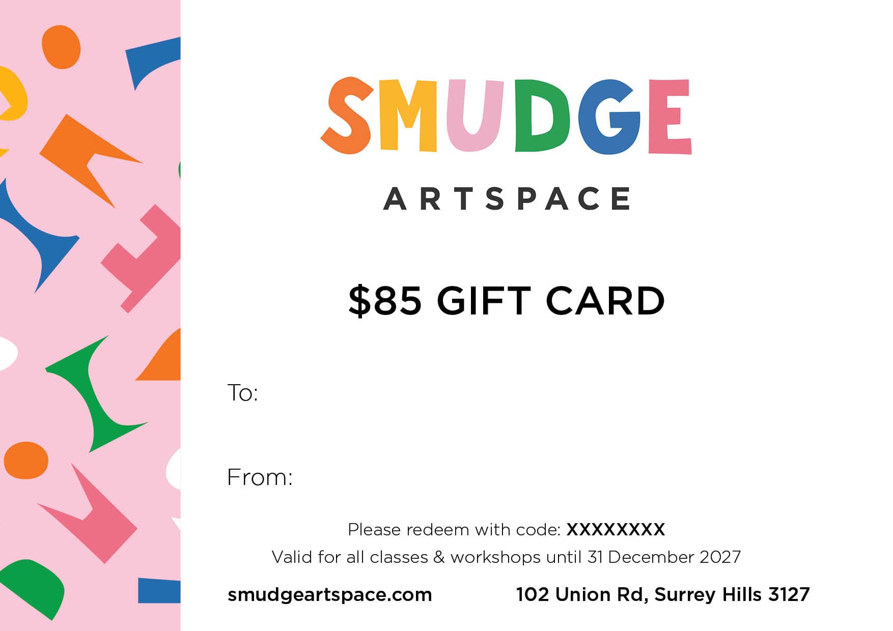 Smudge Artspace digital gift card design